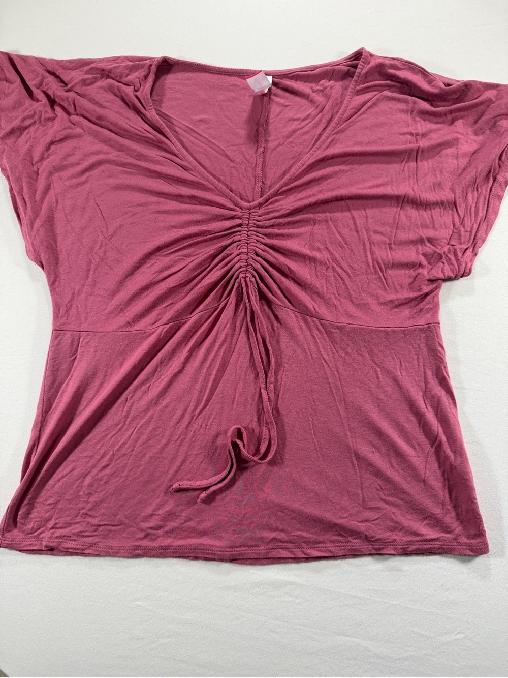 No Boundaries Ruched V-Neck Short Sleeve Top in Rose - Picture 1 of 6